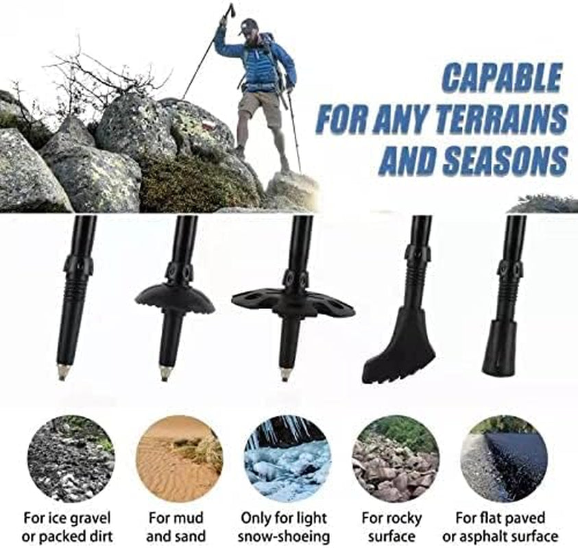 Hiking Trekking Poles - 2Pc Pack Collapsible Strong Aluminum Walking Sticks, Quick Adjust Flip Locks, Cork Grip EVA Handle Lightweight Hiking Poles for Man, Woman, Kids,Trekking