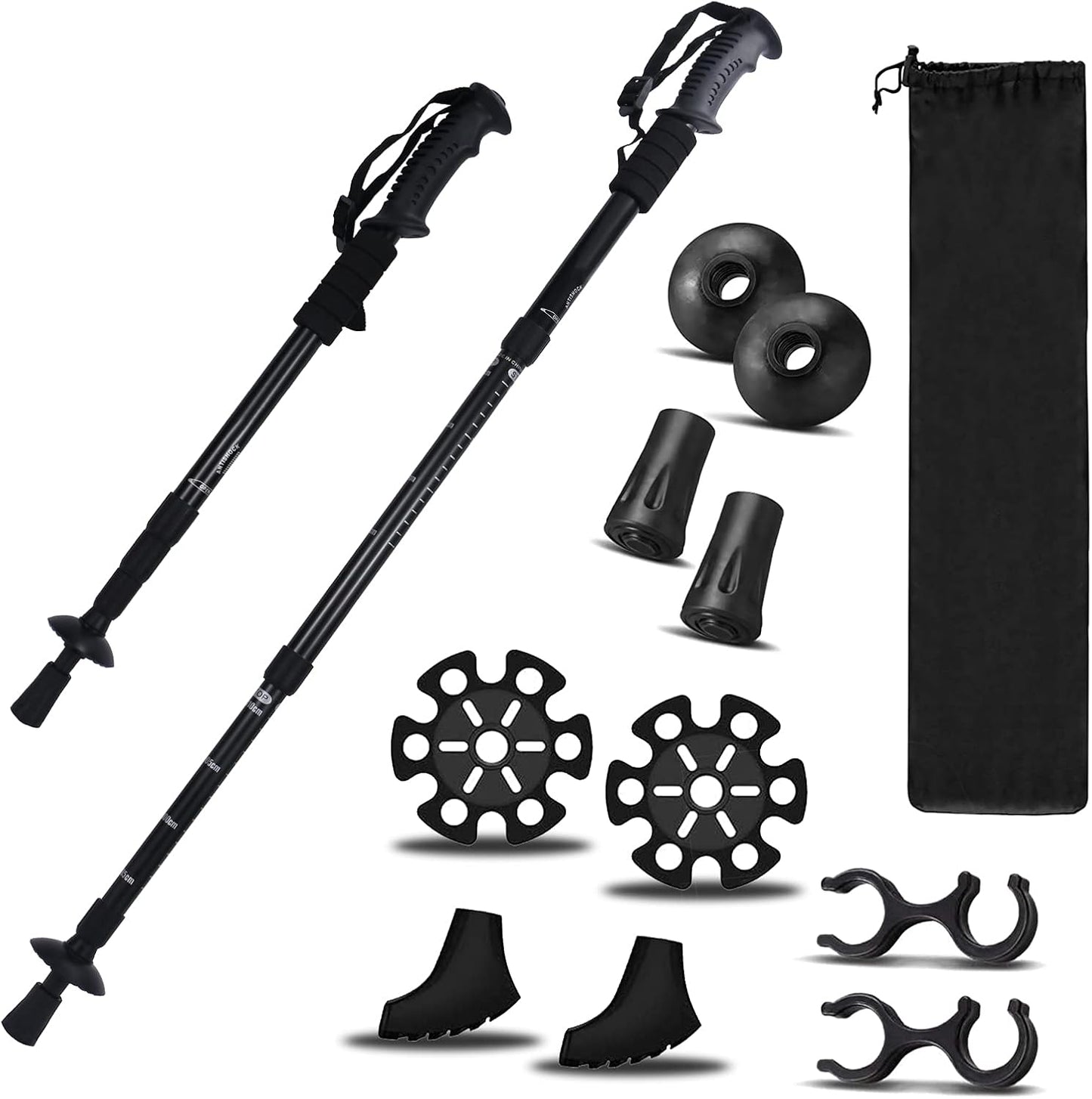 2 Pieces Hiking Sticks Hiking Trekking Poles Accessories for Walking Women Men Collapsible Lightweight Telescoping Stick Canes(Black)