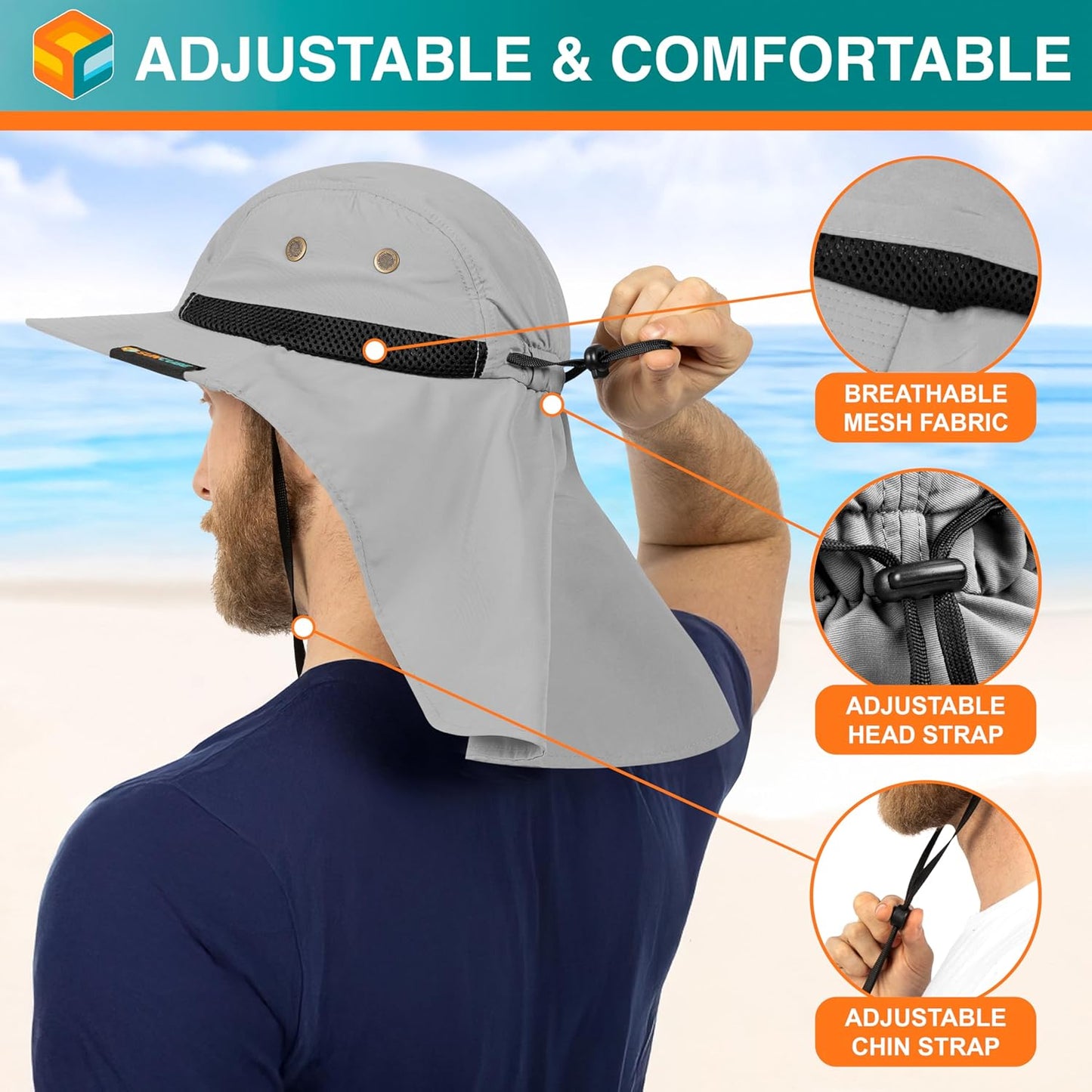 Sun Hat for Men, Wide Brim Fishing Hat Neck Flap Cover Men, Women, Hiking, Camping, Sun Protection UV, Gardening