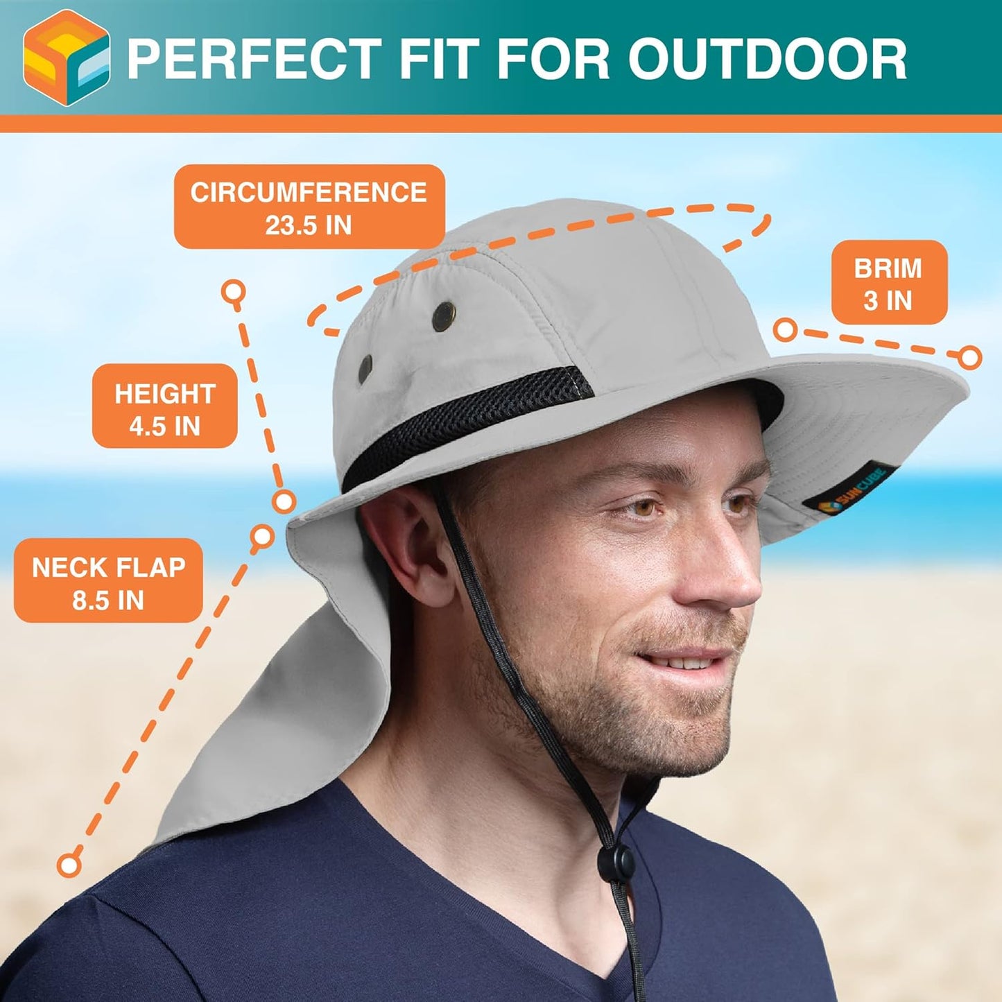 Sun Hat for Men, Wide Brim Fishing Hat Neck Flap Cover Men, Women, Hiking, Camping, Sun Protection UV, Gardening