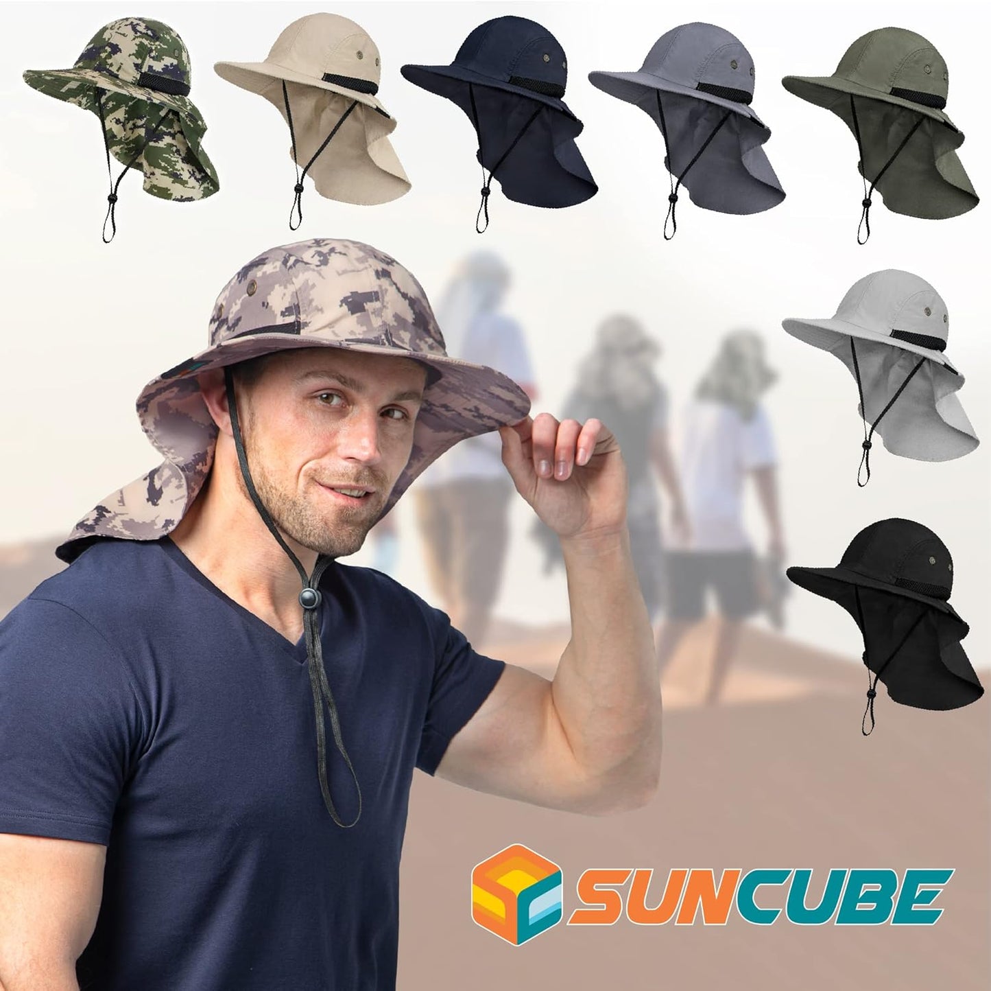 Sun Hat for Men, Wide Brim Fishing Hat Neck Flap Cover Men, Women, Hiking, Camping, Sun Protection UV, Gardening