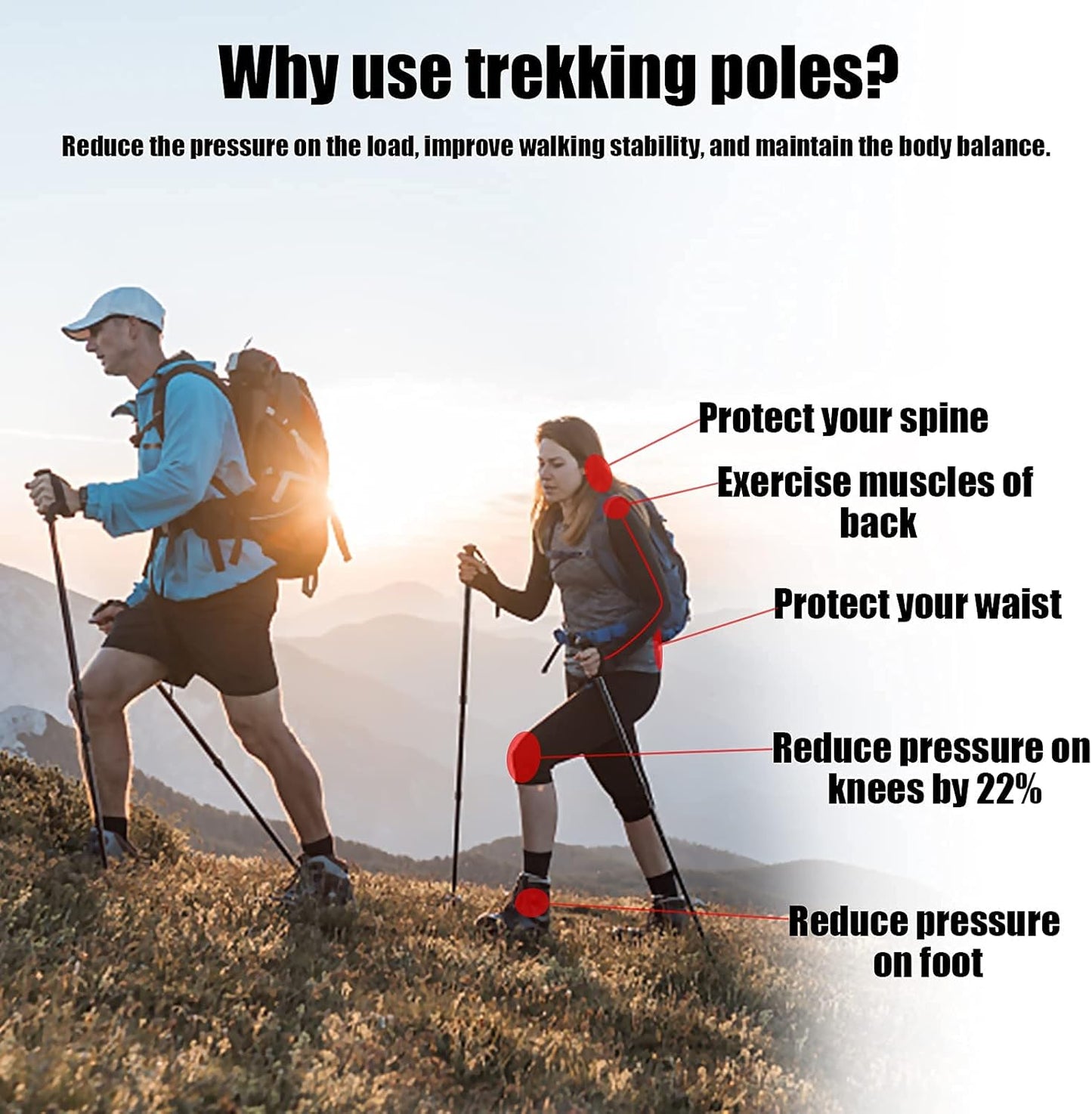 2 Pieces Hiking Sticks Hiking Trekking Poles Accessories for Walking Women Men Collapsible Lightweight Telescoping Stick Canes(Black)