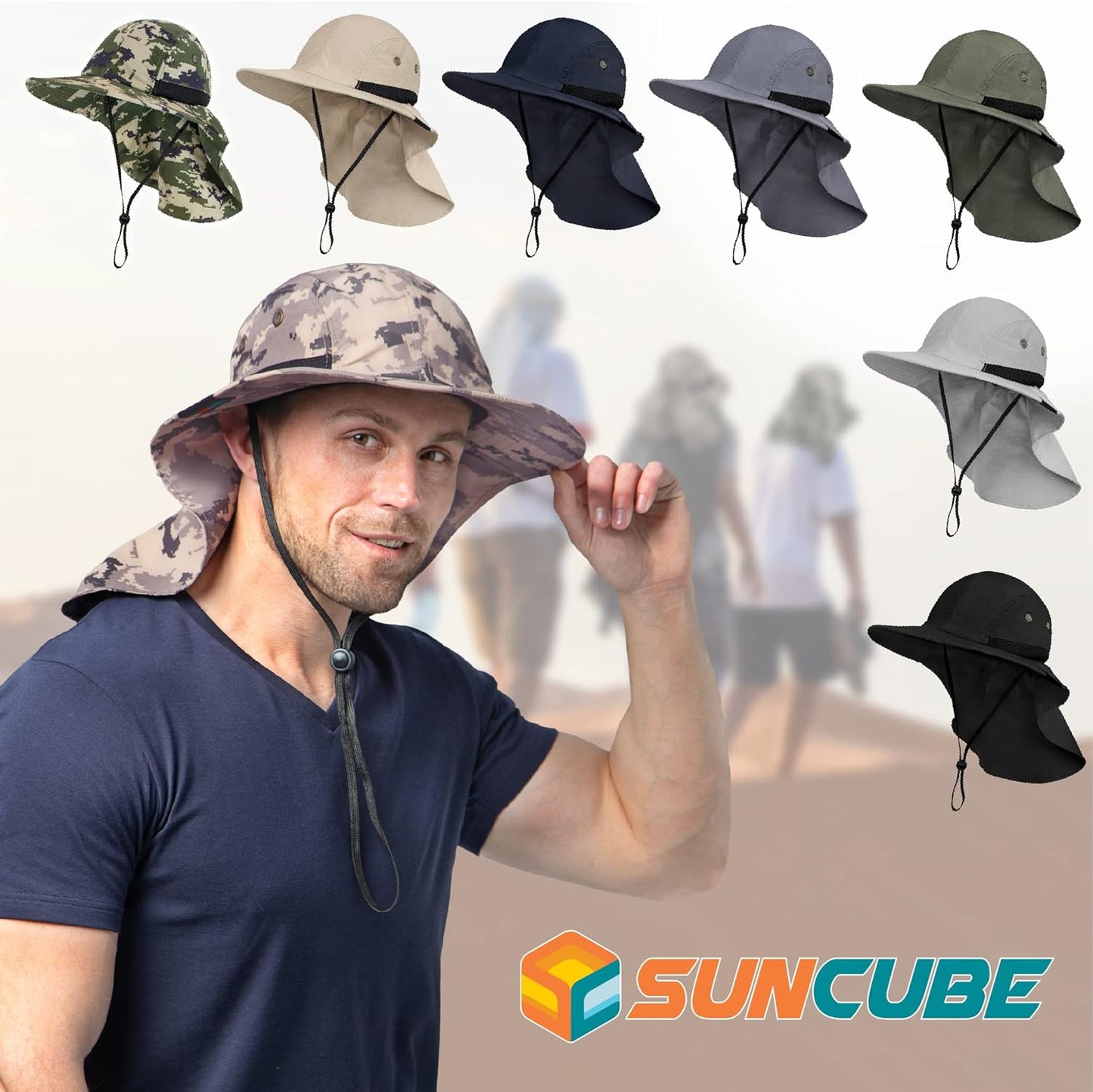 Sun Hat for Men, Wide Brim Fishing Hat Neck Flap Cover Men, Women, Hiking, Camping, Sun Protection UV, Gardening