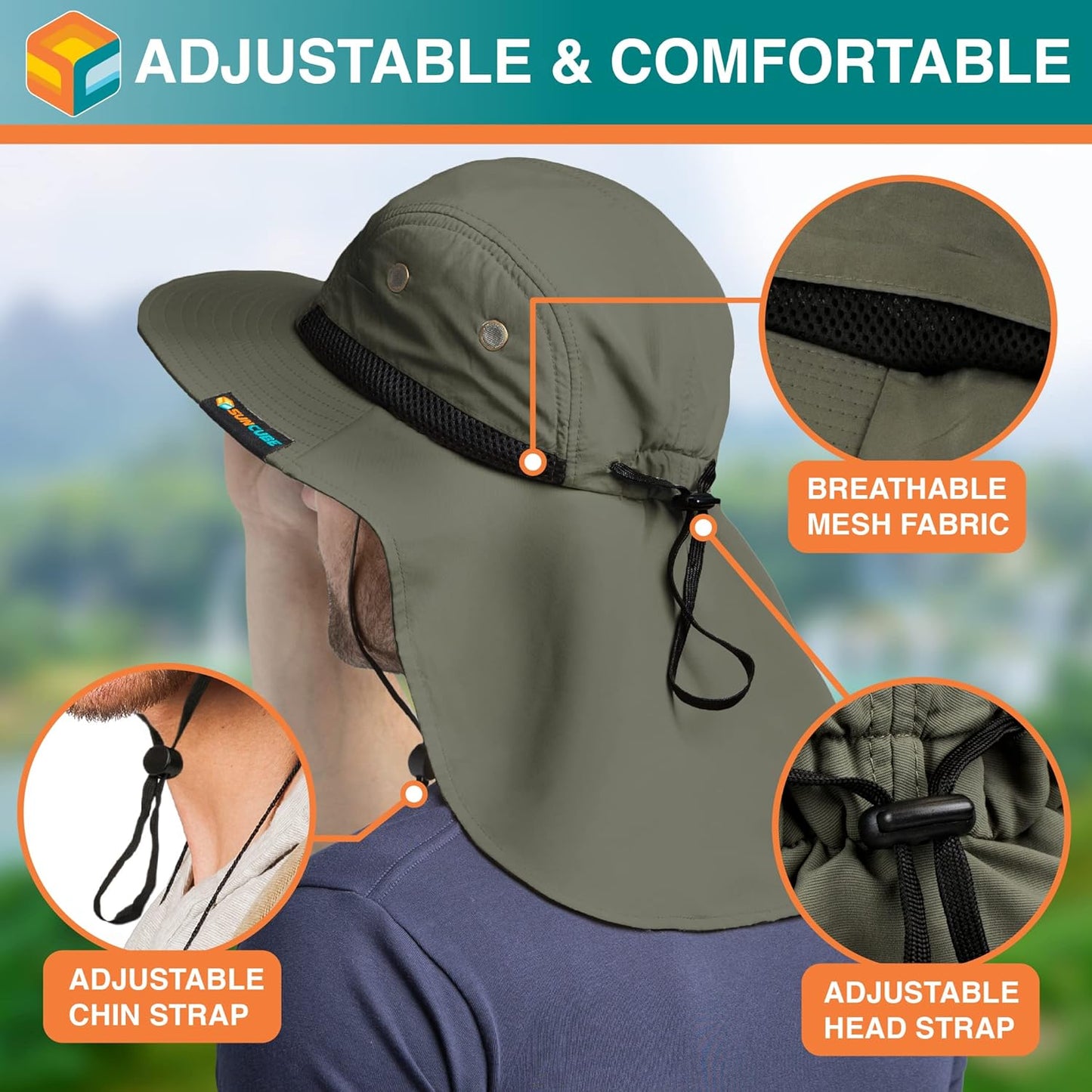 Sun Hat for Men, Wide Brim Fishing Hat Neck Flap Cover Men, Women, Hiking, Camping, Sun Protection UV, Gardening