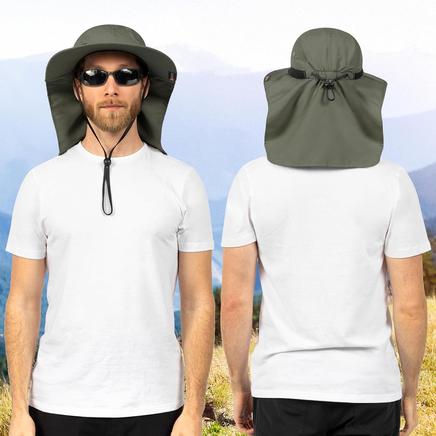 Sun Hat for Men, Wide Brim Fishing Hat Neck Flap Cover Men, Women, Hiking, Camping, Sun Protection UV, Gardening