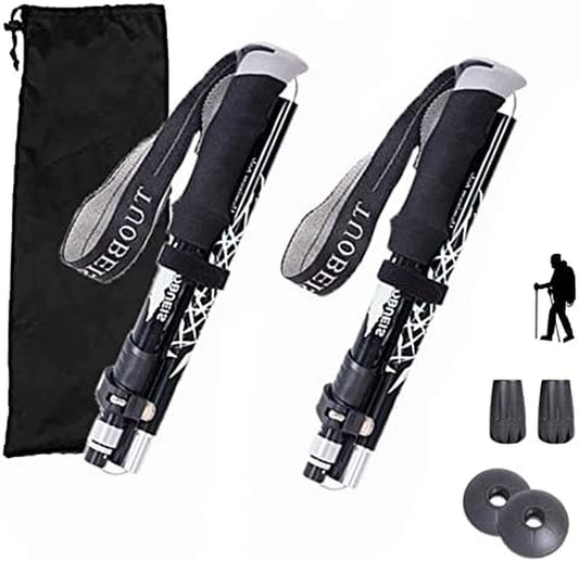 2 Pack Walking Trekking Poles,Quick Lock System, Telescopic, Collapsible, Lightweight Aluminum Alloy for Hiking, Camping, Mountaining, Backpacking (Black, 【M】 Length: 95-110CM (Folded 30CM))