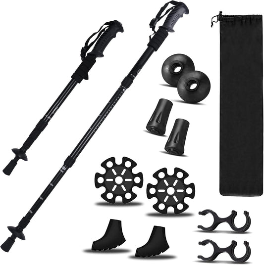 2 Pieces Hiking Sticks Hiking Trekking Poles Accessories for Walking Women Men Collapsible Lightweight Telescoping Stick Canes（Black）