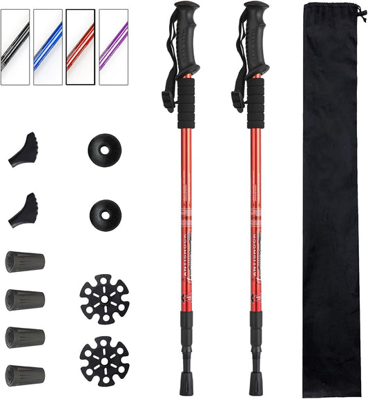 Trekking Poles Shock Absorbing Adjustable Hiking or Walking Sticks for Hiking Collapsible Strong, 2-Pc Pack Lightweight Walking Pole, All Terrain Accessories and Carry Bag