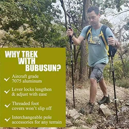 Hiking Trekking Poles - 2Pc Pack Collapsible Strong Aluminum Walking Sticks, Quick Adjust Flip Locks, Cork Grip EVA Handle Lightweight Hiking Poles for Man, Woman, Kids,Trekking