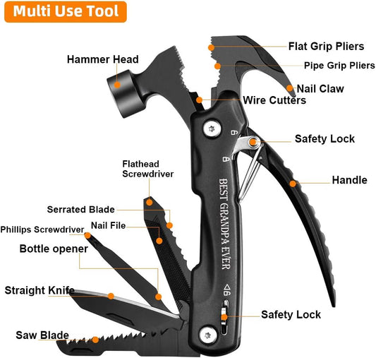 Grandpa Gifts, Unique Birthday Gift Ideas for Grandpa Papa Men Him from Grandchildren, All in One Tools Mini Hammer Multitool, Cool Gadgets Presents