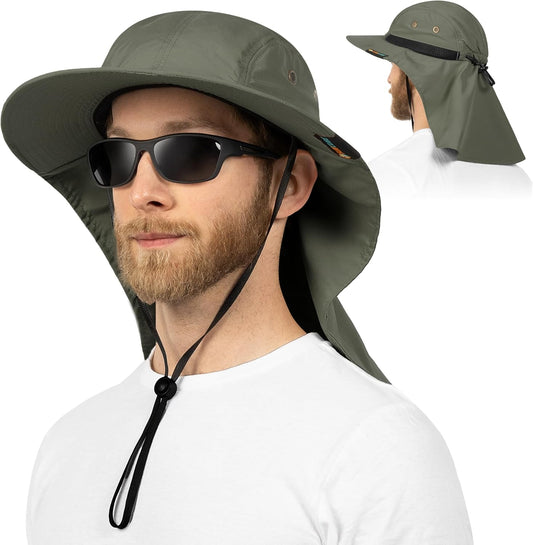 Sun Hat for Men, Wide Brim Fishing Hat Neck Flap Cover Men, Women, Hiking, Camping, Sun Protection UV, Gardening