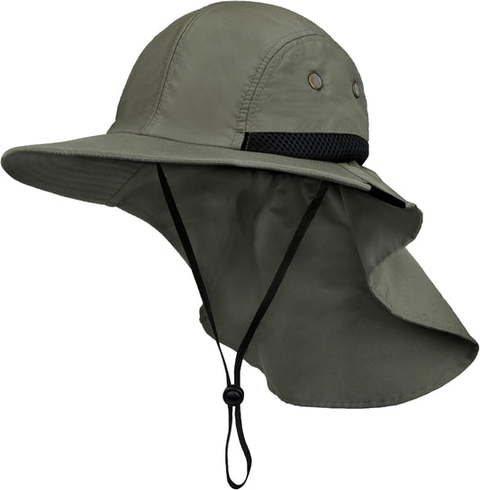 Sun Hat for Men, Wide Brim Fishing Hat Neck Flap Cover Men, Women, Hiking, Camping, Sun Protection UV, Gardening