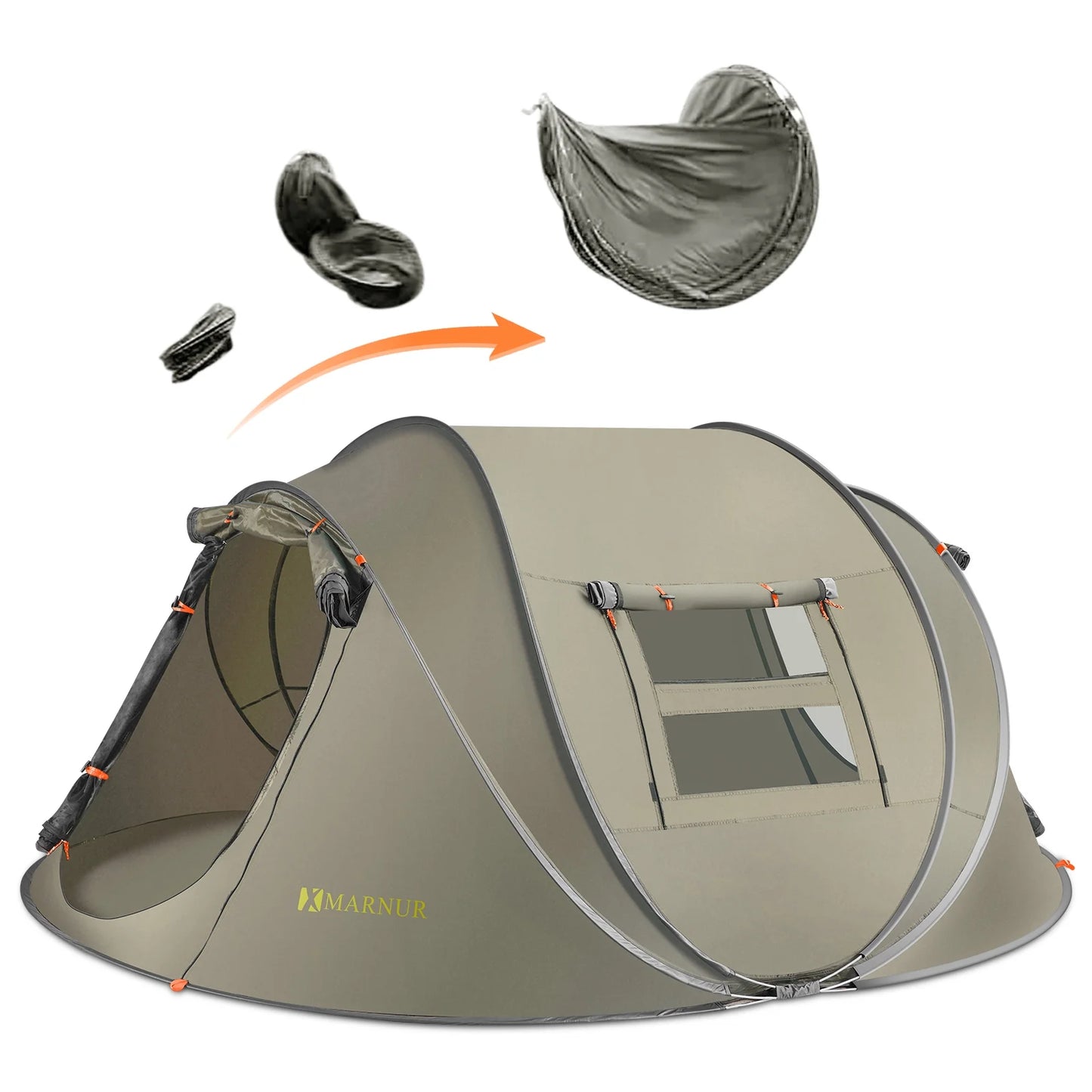 Instant Tent 4-Person Camp Tent, Auto Setup Pop up Tent, Waterproof, Huge Door & Windows, Green