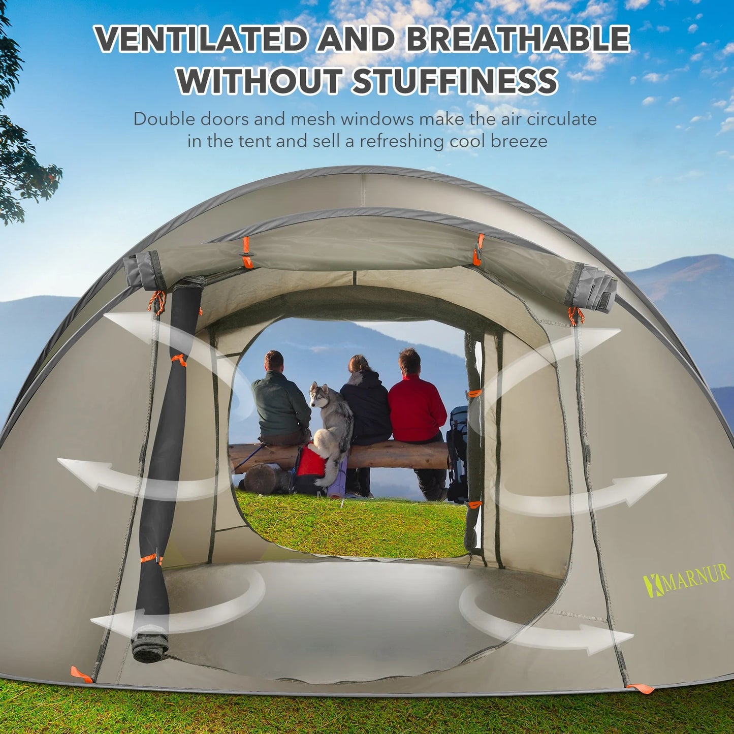 Instant Tent 4-Person Camp Tent, Auto Setup Pop up Tent, Waterproof, Huge Door & Windows, Green