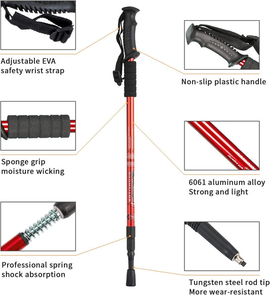 Trekking Poles Shock Absorbing Adjustable Hiking or Walking Sticks for Hiking Collapsible Strong, 2-Pc Pack Lightweight Walking Pole, All Terrain Accessories and Carry Bag